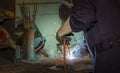 Man skilled working factory welder,cutting,grinding,drill Royalty Free Stock Photo