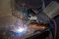 man skilled working factory welder,cutting,grinding,drill Royalty Free Stock Photo