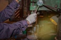 Man skilled working factory welder,cutting,grinding,drill Royalty Free Stock Photo