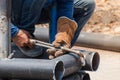 Man skilled working factory welder,cutting,grinding,drill Royalty Free Stock Photo