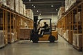 A man is skillfully driving a forklift inside a large warehouse Royalty Free Stock Photo