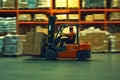 A man is skillfully driving a forklift inside a large warehouse Royalty Free Stock Photo