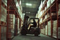 A man is skillfully driving a forklift inside a large warehouse Royalty Free Stock Photo