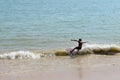 Man on a skimboard catching a wave in a beach in Aonang, Krabi, Thailand Royalty Free Stock Photo