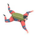 Man Skydiver Doing Freefall Jump, Person Jumping with Parachute in Sky, Skydiving Parachuting Extreme Sport Cartoon