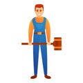 Man with sledge hammer icon, cartoon style Royalty Free Stock Photo