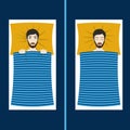 Man with sleep problems and insomnia symptoms versus good sleep man. Royalty Free Stock Photo