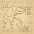 Man sleeping in bar. Royalty Free Stock Photo