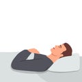 Man sleeping in bed - vector illustration of person lying in bedroom snoring and having a sleep Royalty Free Stock Photo