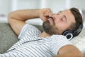 man sleeping on couch at home Royalty Free Stock Photo