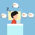 Man sleeping,Counting sheep to fall asleep illustration. Royalty Free Stock Photo