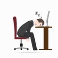 Man sleeping front of computer on work table blue icon