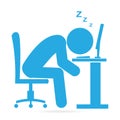 Man sleeping front of computer on work table icon