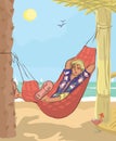 Man sleeping in hammock at beach Royalty Free Stock Photo