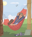Man sleeping in hammock at nature Royalty Free Stock Photo