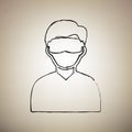 Man with sleeping mask sign. Vector. Brush drawed black icon at Royalty Free Stock Photo