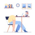 Man sleeping on the table. Tired male modern character working at laptop. Student studying and preparing for examination Royalty Free Stock Photo