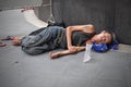 Man Sleeps on the Street in Bangkok Royalty Free Stock Photo