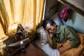 Man sleeps on vietnamese sleeper train bed