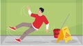 Man slipped on wet floor semi flat vector illustration