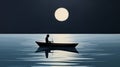 Moonlit Boat: A Modernist Minimalist Illustration