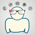 Man with smart glasses. communication technology. Vector illustration.