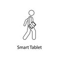 man with smart tablet illustration. Element of a person carries for mobile concept and web apps. Thin line man with smart tablet i Royalty Free Stock Photo