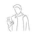 A man with a smartphone in his hands, vector. Hand drawn sketch