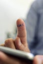 Man with a smartphone and word like Royalty Free Stock Photo