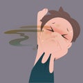 A man smelling his bad smell wet armpit and Body odor Royalty Free Stock Photo