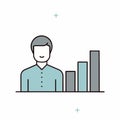 A man is smiling and standing in front of a graph with three bars