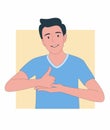 Man smiling using sign language. Vector Illustration