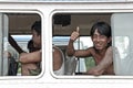 Man smiling on yangon myanmar bus