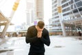 Man sneeze on street because pollution,Men got nose allergy in the city Royalty Free Stock Photo