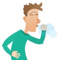 Man sneezes, disease, allergy. Vector illustration