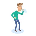 Man sneezes, unhealthy person. Vector illustration