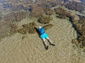 Man snorkeling in coral reef in tropical transparent sea Royalty Free Stock Photo