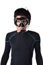 Man with snorkeling equipment isolated