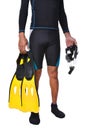 Man with snorkeling equipment isolated