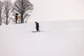 man snow skiing down a hill on cloudy day near trees Royalty Free Stock Photo