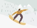 Man on snowboard in the mountains Human figure in motion Vector illustration Royalty Free Stock Photo