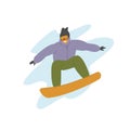 Man snowboarder jumping flying high isolated vector illustration