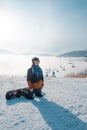man snowboarder portrait at ski slope Royalty Free Stock Photo