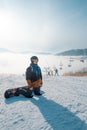 man snowboarder portrait at ski slope Royalty Free Stock Photo