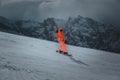 snowboarder rides on the slope. ski resort. Space for text
