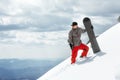 Man snowboarder stands on the slope