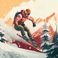 Man snowboarding, winter sports illustration. Generative Ai