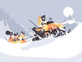 Man on snowmobile drives children