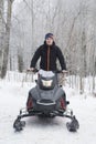 A man on a snowmobile. Equipment for driving through snow in winter Royalty Free Stock Photo