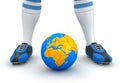 Man and soccer ball with globe (clipping path included) Royalty Free Stock Photo